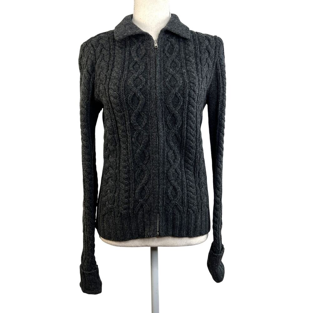 GAP Wool Cable Knit Cardigan Vintage Gray Y2K Dark Cottagecore
